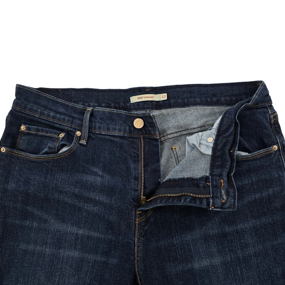 Levis 505 Straight Leg Jeans Dark Wash Raw Hem Denim Womens Size 12 - Picture 5 of 8